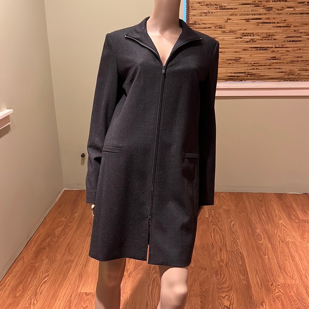 Teen Flo Vintage Gray Wool Long Blazer With Zipper Down Front Size 10